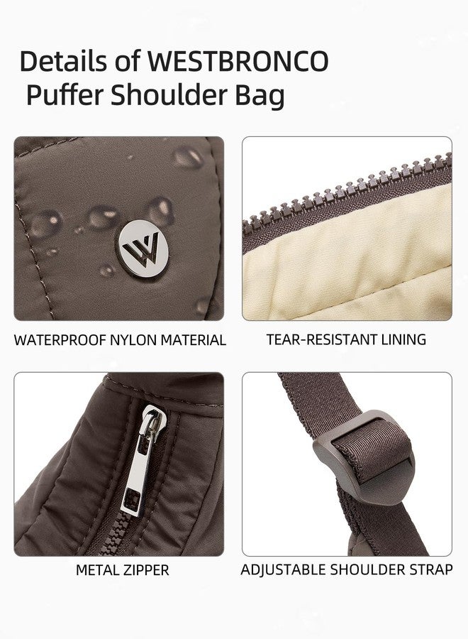 WESTBRONCO Small Puffer Crescent Shoulder Bag for Women, Nylon Quilted Shoulder Purses, Puffy Handbags with Adjustable Strap, Coffee - Image 5