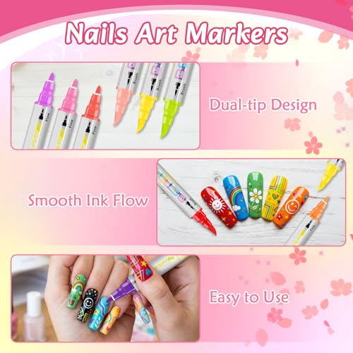 Betem Nail Art Pens Set, Dual Tip 24 Colors Nails Art Markers Non-Toxic, Quick-drying Nail Polish Pens, Acrylic Nail Kit for Home & Salon DIY, Easy French Manicure Tool, Gifts for Mom, Friends - Image 2