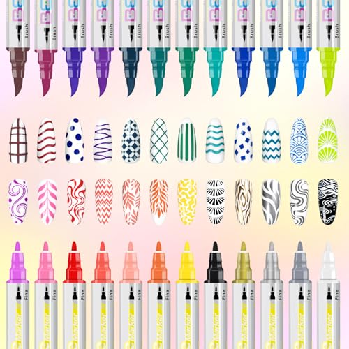 Betem Nail Art Pens Set, Dual Tip 24 Colors Nails Art Markers Non-Toxic, Quick-drying Nail Polish Pens, Acrylic Nail Kit for Home & Salon DIY, Easy French Manicure Tool, Gifts for Mom, Friends - Image 4