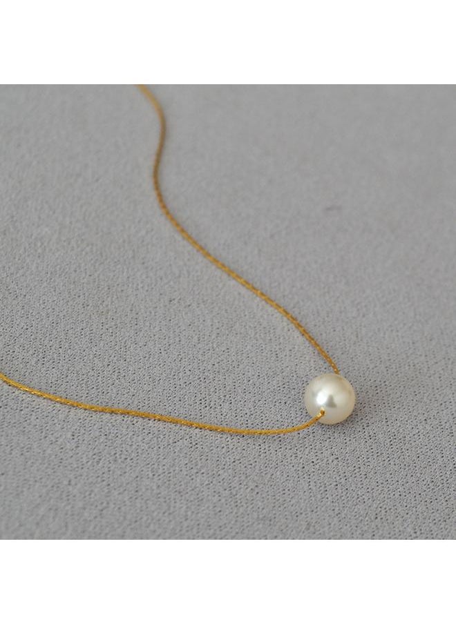 NIBEMINENT And Korean Style Personality Simple Commuter Extremely Fine Brass Gold Plated Silk Line Passepartout Imitation Shijia Pearl Necklace Clavicle Chain 
