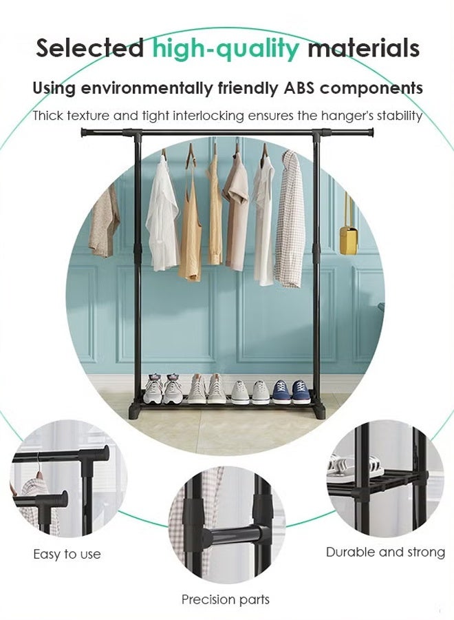 معلاق ملابس,منظم علاقات ملابس، رف ملابس مزدوج الطبقات، لتخزين وتنظيم الملابس، قدرة تحمل معززة، رف ملابس متحرك بعجلات دوارة وقابلة للقفل، أسود - Image 4
