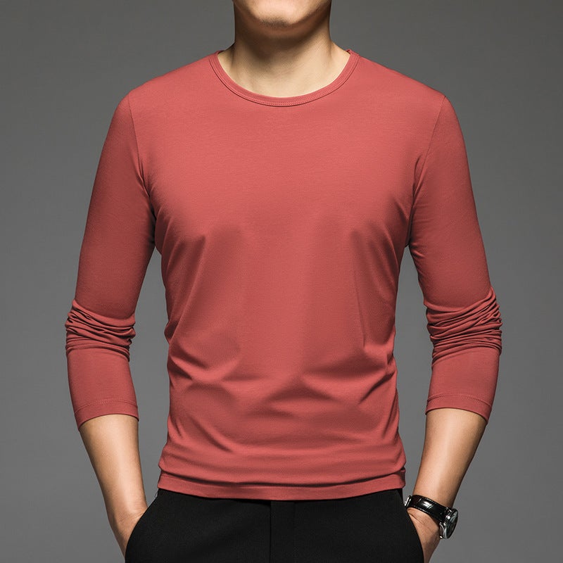 Basic Solid Color Long-Sleeve T-Shirt For Men, Crew Neck, Suitable For , Thermal Underwear, Stretchy, Plus Size Base Layer Shirt, Autumn Top - Image 2