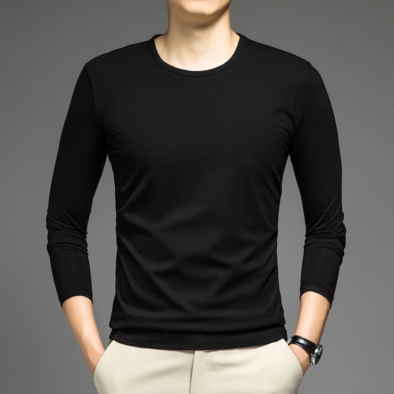 Basic Solid Color Long-Sleeve T-Shirt For Men, Crew Neck, Suitable For , Thermal Underwear, Stretchy, Plus Size Base Layer Shirt, Autumn Top - Image 3