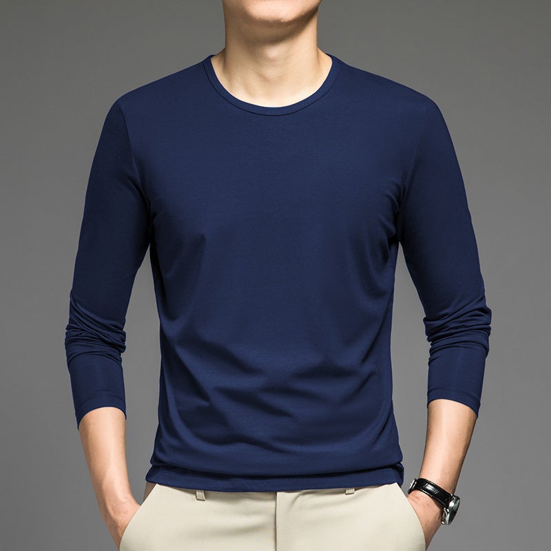 Basic Solid Color Long-Sleeve T-Shirt For Men, Crew Neck, Suitable For , Thermal Underwear, Stretchy, Plus Size Base Layer Shirt, Autumn Top - Image 1