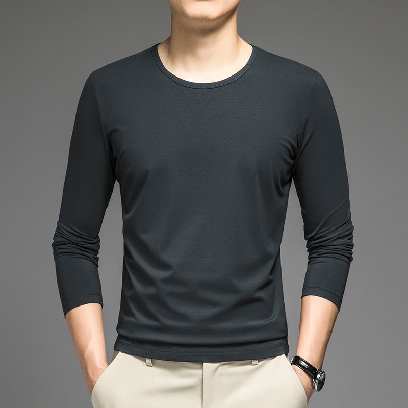 Basic Solid Color Long-Sleeve T-Shirt For Men, Crew Neck, Suitable For , Thermal Underwear, Stretchy, Plus Size Base Layer Shirt, Autumn Top - Image 5