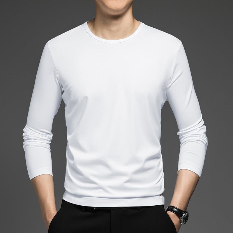 Basic Solid Color Long-Sleeve T-Shirt For Men, Crew Neck, Suitable For , Thermal Underwear, Stretchy, Plus Size Base Layer Shirt, Autumn Top - Image 4