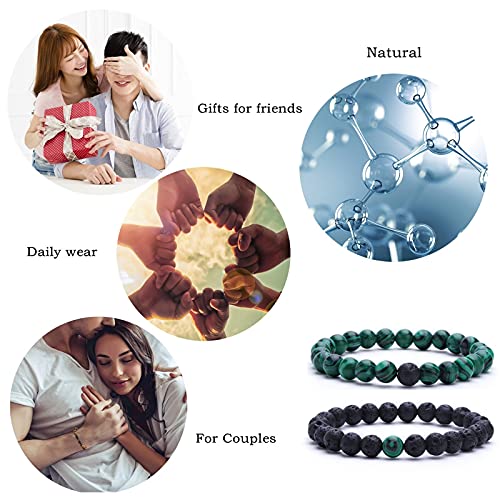 MengPa Mens Beaded Bracelets Couples Matching Bracelet Set Lava Rock Beads for Women Stone Jewelry (Malachite) US4163G - Image 2