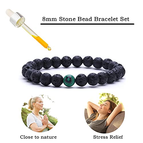 MengPa Mens Beaded Bracelets Couples Matching Bracelet Set Lava Rock Beads for Women Stone Jewelry (Malachite) US4163G - Image 3
