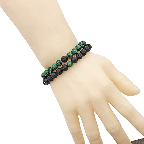 MengPa Mens Beaded Bracelets Couples Matching Bracelet Set Lava Rock Beads for Women Stone Jewelry (Malachite) US4163G - Image 5