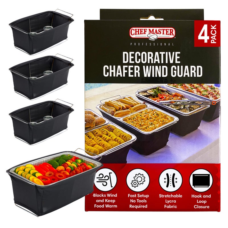 Chef-Master 4Pack Chafer Wind Guard Cover for Chafing Dish Flame Retardant Fabric Screen for Food Warmers Chafing Dish Wind Guard Breeze Protection Heat Retention for Catering Parties Buffets 90081 - Image 2