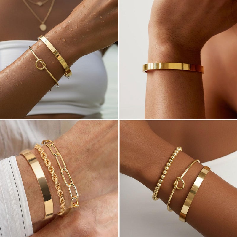 PLOMFOV Gold Bracelets for Women Stack Non Tarnish 14K Gold Plated Chunky Gold Bangles Bracelet Set Beaded Heart Paperclip Chain Rope Dainty Trendy Waterproof Stackable Cuff Bracelets Jewelry Gifts for Women - Image 4