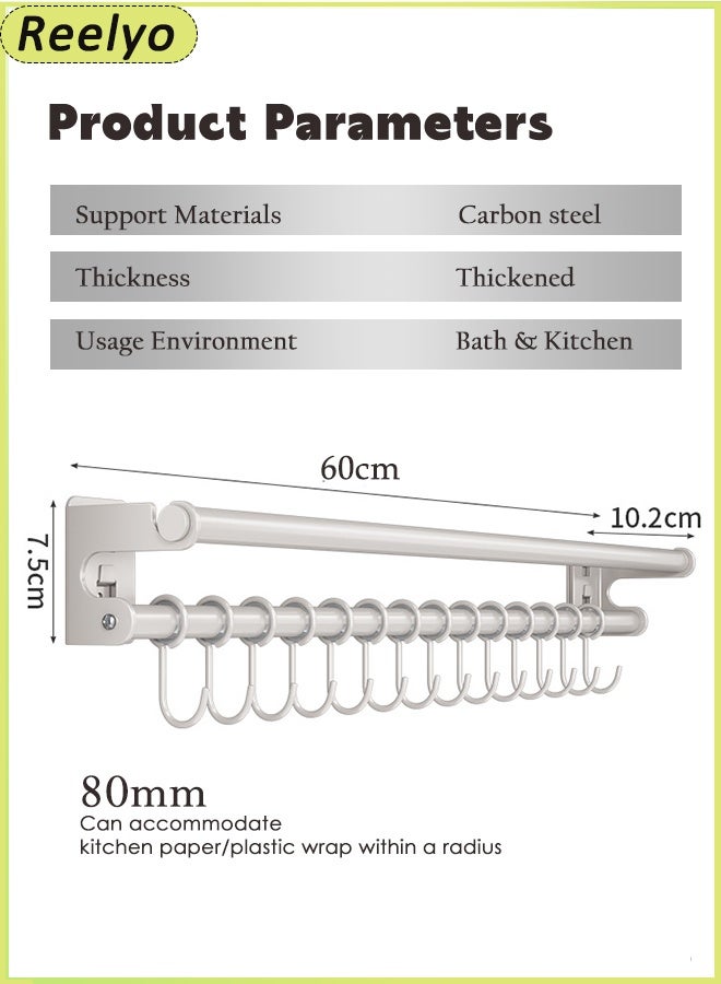 Reelyo Wall Mounted Kitchen Organiser Holder Rack Wall Mounted Pots Pans Cups Hanger Kitchen Knife Rack Cutlery Rack Organiser Spatula And Spoon Hanger 50cm  With 10 Hooks - Image 2