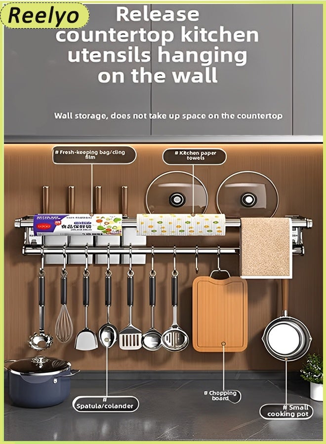 Reelyo Wall Mounted Kitchen Organiser Holder Rack Wall Mounted Pots Pans Cups Hanger Kitchen Knife Rack Cutlery Rack Organiser Spatula And Spoon Hanger 50cm  With 10 Hooks - Image 3