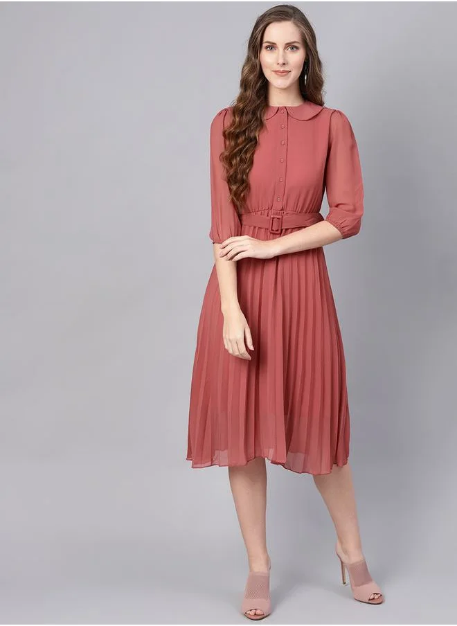 ساسافراس Peter Pan Collar Pleated Belted Midi Dress by Styli