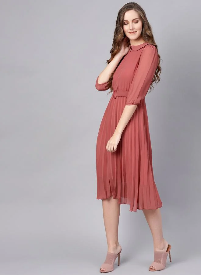 SASSAFRAS Pleated Belted Dress