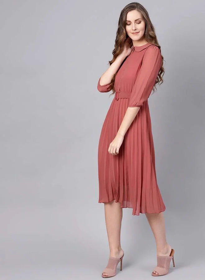 SASSAFRAS Pleated Belted Dress