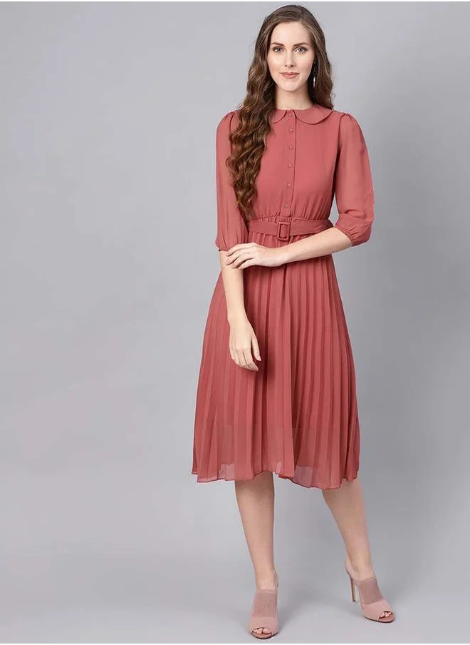 ساسافراس Peter Pan Collar Pleated Belted Midi Dress by Styli