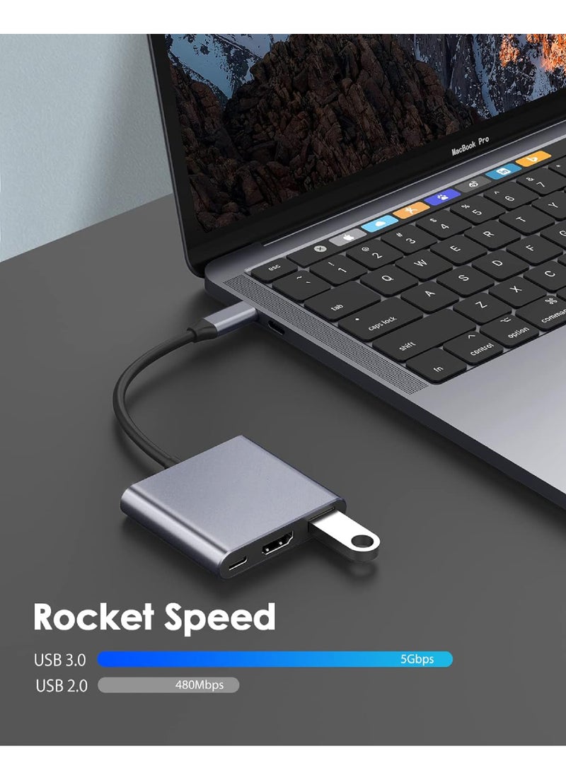 Rock Pow - 3-in-1 USB C Hub with 100W Power Delivery USB 3.0 & 4K HDMI for 2023-2016 MacBook Pro New Mac Air/Surface/Chrome/Steam Deck More Stable Driver Adapter - Image 1