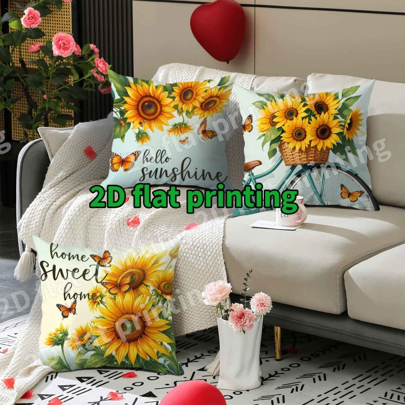 Set Of 4 Cushion Covers With Sunflowers Butterflies Bicycles And Cozy Home Theme Perfect For Autumn Thanksgiving Decor Floral Designs Suitable For Home Kitchen Use 14 Inches Size - Image 2