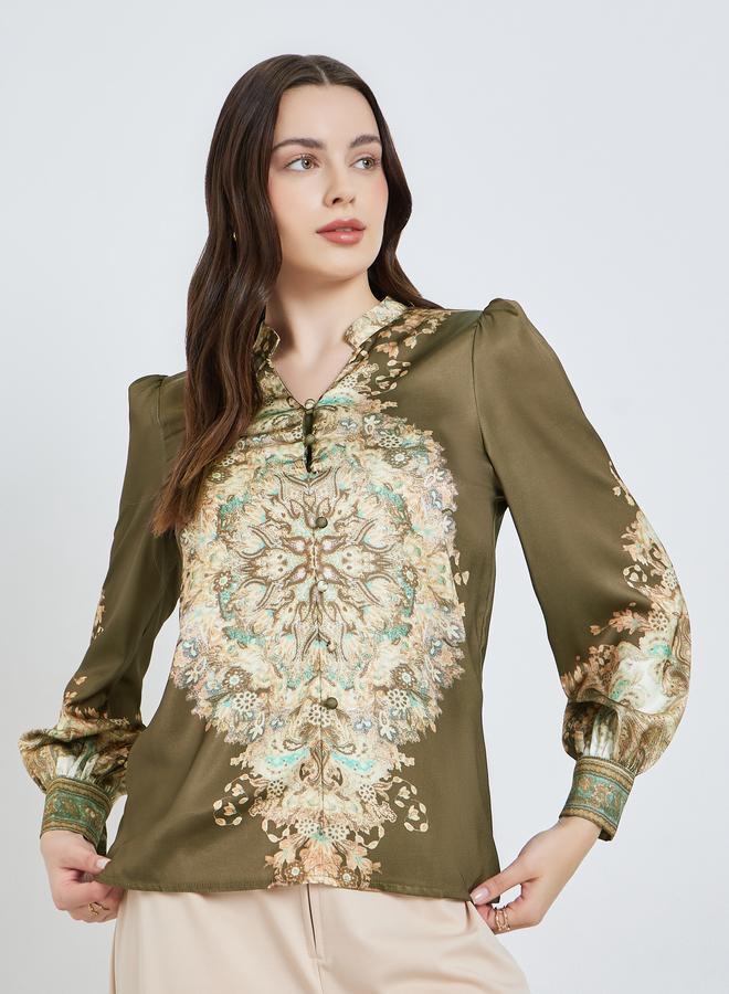 ستايلي بلوزة بأكمام بالون مطبوعة - Image 1