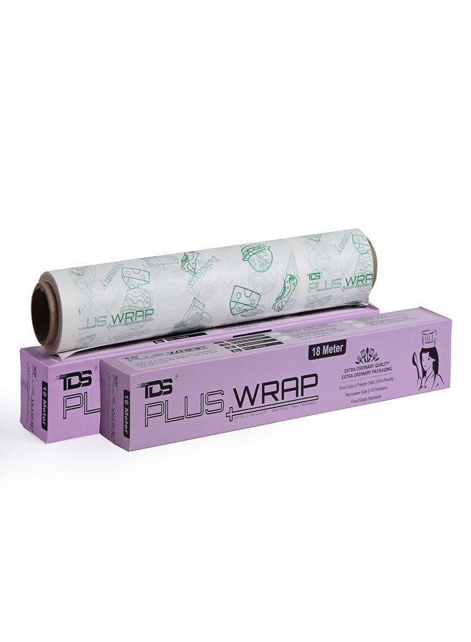 TDS PLUS WRAP ورق تغليف الزبدة TDS PLUS (طول 18 مترًا) | عبوة من لفتين | آمن للاستخدام في الفرن والشواء حتى 220 درجة مئوية | غير لاصق ومقاوم للدهون | آمن تمامًا للطعام | ورق تغليف الزبدة للأطعمة - Image 1