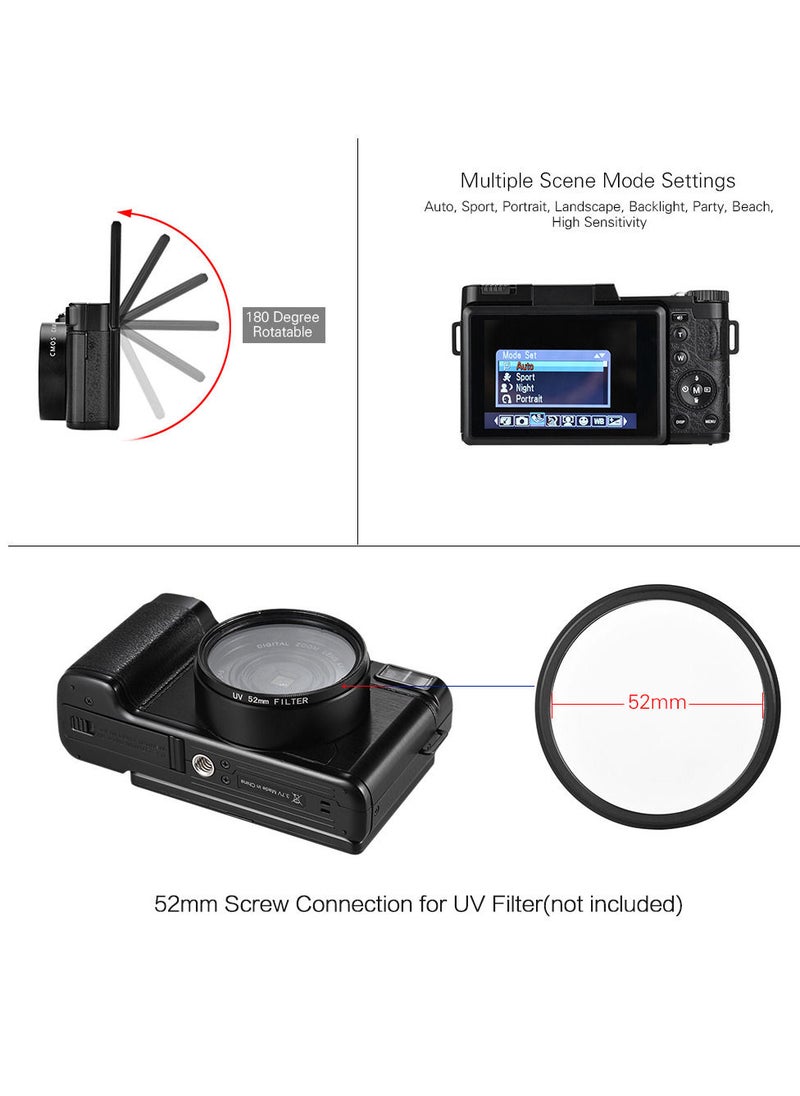Generic - 2.7K Full HD 30MP Digital Video Camera Cam Camcorder 3.0 Inch Rotatable Screen 4X Digital Zoom with 32G Memory Card - Image 1