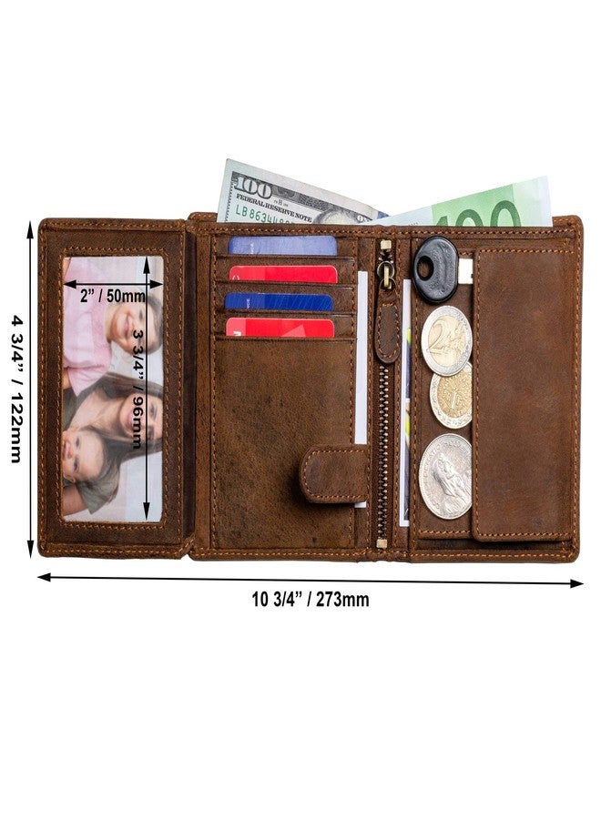 DiLoro Mens Full Size Large Capacity Genuine Full Grain Leather Wallet Bifold Flip ID Coin & Zip Pockets RFID Blocking Anti-Theft (Dark Hunter Brown) - Image 5