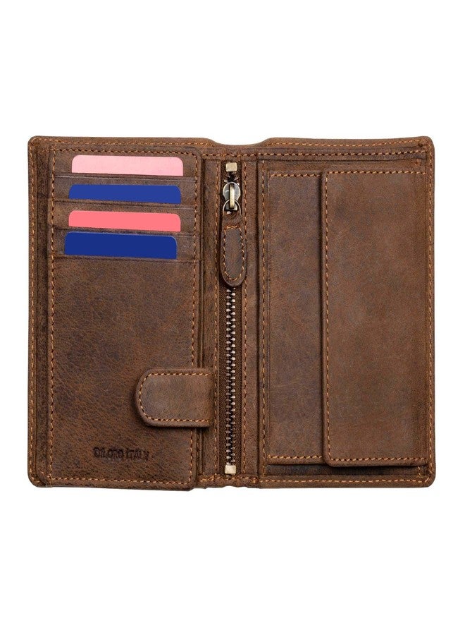 DiLoro Mens Full Size Large Capacity Genuine Full Grain Leather Wallet Bifold Flip ID Coin & Zip Pockets RFID Blocking Anti-Theft (Dark Hunter Brown) - Image 1