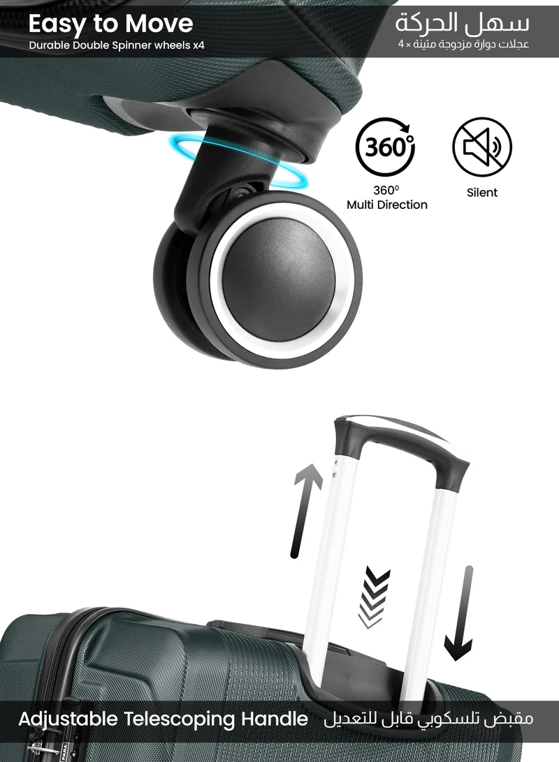 بارا جون حقيبة سفر بعجلات مقاس  بوصة خفيفة الوزن صلبة من  بلون أخضر عسكري