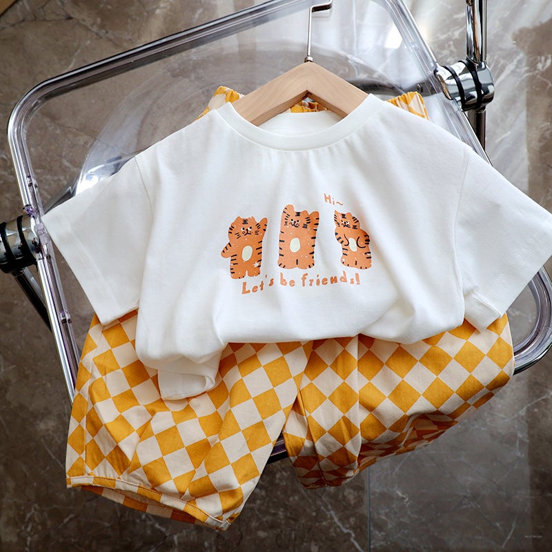 Pure Cotton Kidsren's Cute Cartoon Tiger Short-Sleeved T-Shirt Summer 2025 New Style Tops for Boys and Girls for Small and Medium-Sized Kidsren - Image 4