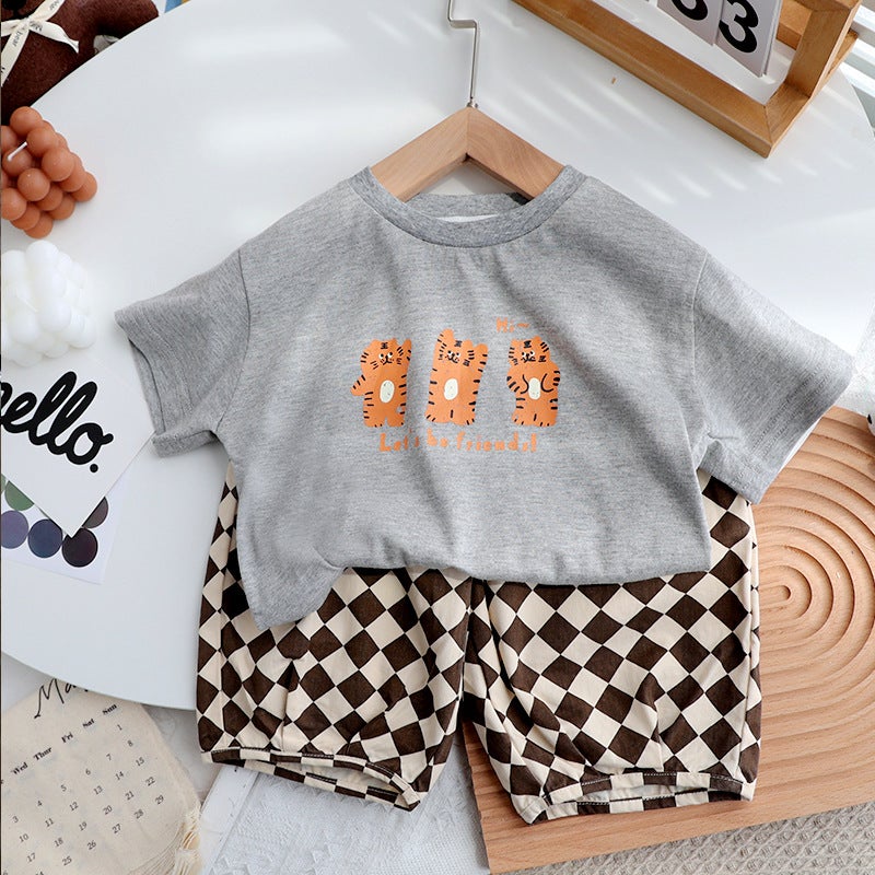 Pure Cotton Kidsren's Cute Cartoon Tiger Short-Sleeved T-Shirt Summer 2025 New Style Tops for Boys and Girls for Small and Medium-Sized Kidsren - Image 5