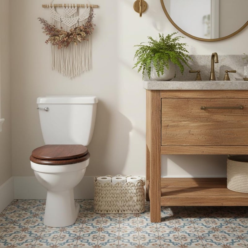 Coeusy Toilet Paper Storage Basket,Boho Decorative Scalloped Baskets,Coastal Bathroom Decor,Hand-Woven Plastic Wicker Bathroom Accessories Organizer - Image 2