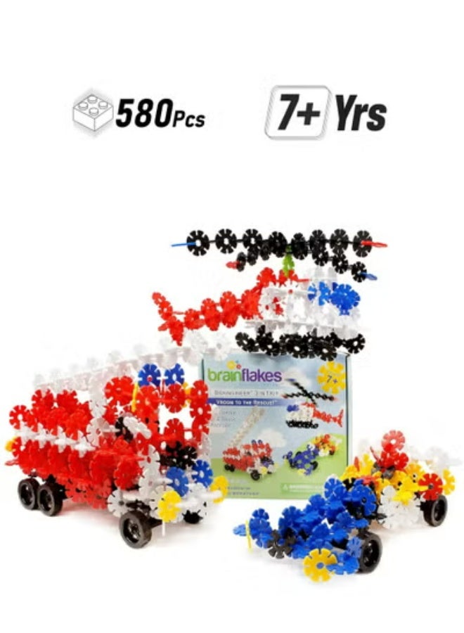 Brain Flakes VIAHART Brain Flakes 3-in-1 Building Kit with Detailed Step by Step Instructions - 580 Pieces to Build All 3 Vehicles - Wheel Pieces and Special Parts are Included - Ages 7 and Up - Image 1
