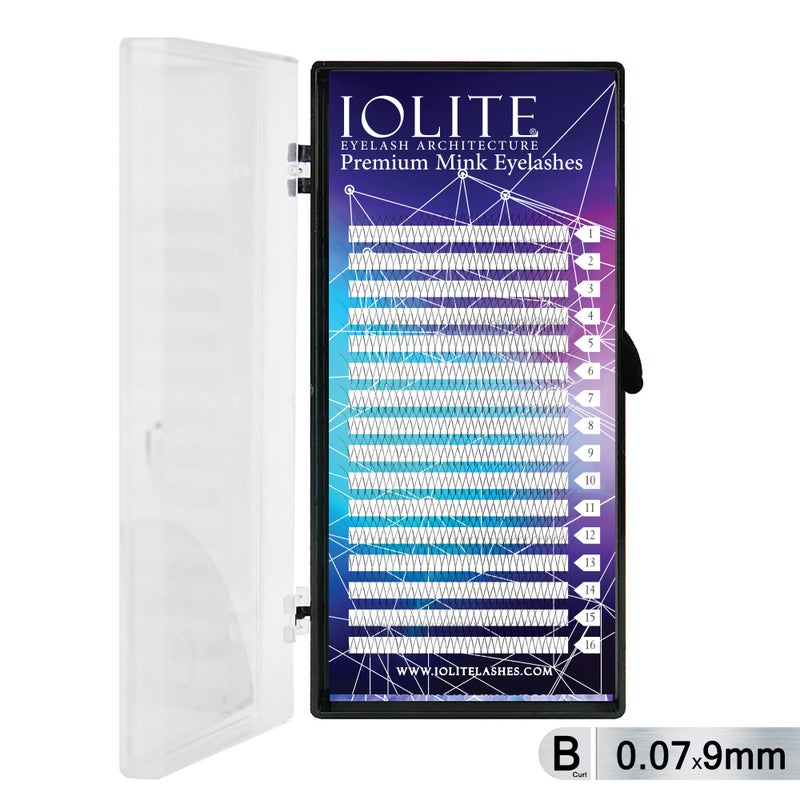 IOLITE Y-Shaped Premium Mink Lash Extensions - 9mm, 0.07T, B Curl, Soft Natural Individual Lashes for Professional Use IPMYB7T9