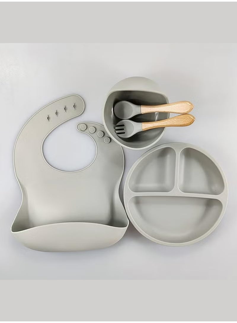 ECVV Silicone Baby Feeding Set, Toddler Divider Plate & Bowl with Suction, BPA Free Baby Tableware Set with Adjustable Soft Silicone Bib & Utensils, Ideal for Self-Feeding and Easy Clean-up - Image 2