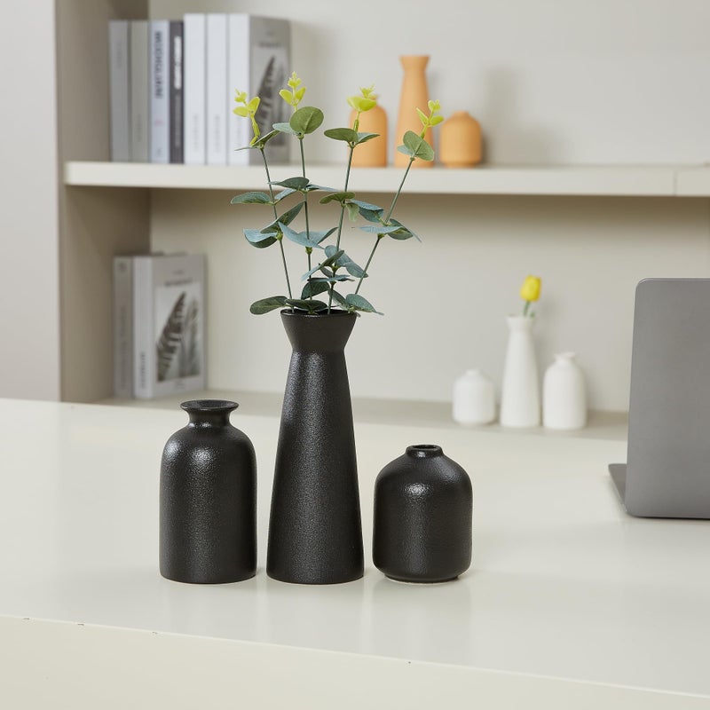 Napormot Black Ceramic Vase Set of 3 Small Boho Vase for for Decor Matte Frosted Texture Finish Modern Rustic Farmhouse Home Decor Decorative vase for Pampas Grass&Dried Flowers Shelf Table Mantel Entryway - Image 3