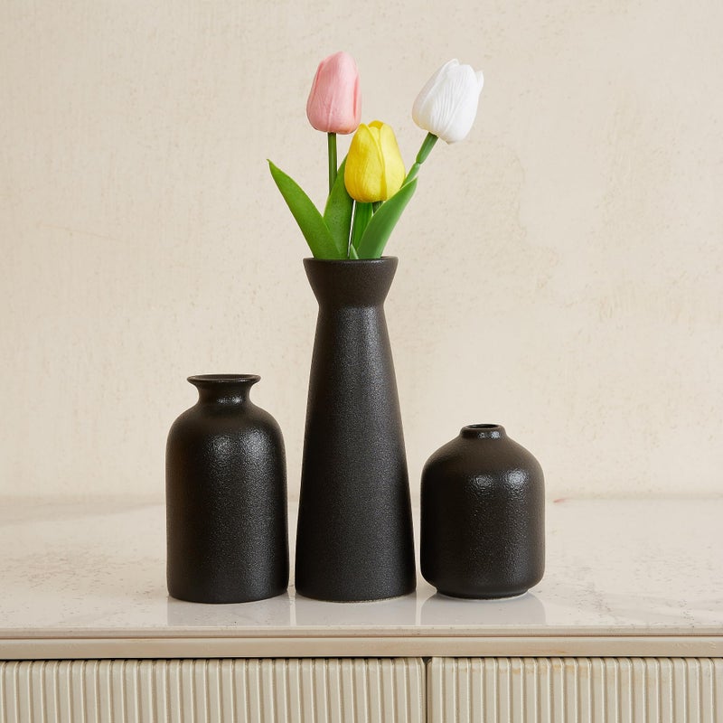 Napormot Black Ceramic Vase Set of 3 Small Boho Vase for for Decor Matte Frosted Texture Finish Modern Rustic Farmhouse Home Decor Decorative vase for Pampas Grass&Dried Flowers Shelf Table Mantel Entryway - Image 1