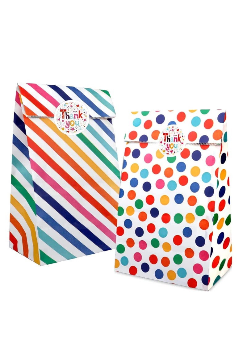Kraft Paper Party Bags, 20PCS Rainbow Dots and Stripe Party Favor Bags, Candy Grocery Goodie Gift Treat Bags With 24PCS Thank You Stickers for Birthday Wedding Part - Image 1