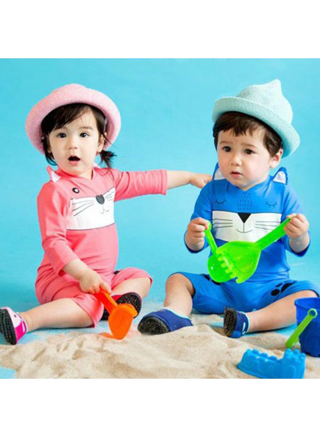 Loquat Girls' One-piece Swimsuit Boys' Baby Swimming Trunks Sunscreen Long-sleeved Baby 1-3 Years Old Children Children's Warm Swimsuit-Color:Conjoined Blue Kitten- - Image 3