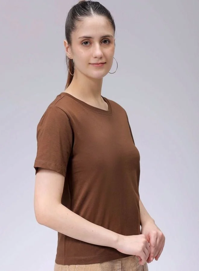Freehand  Women Regular Fit Solid Crew Neck Short Sleeve T-Shirt  | Best Price UAE