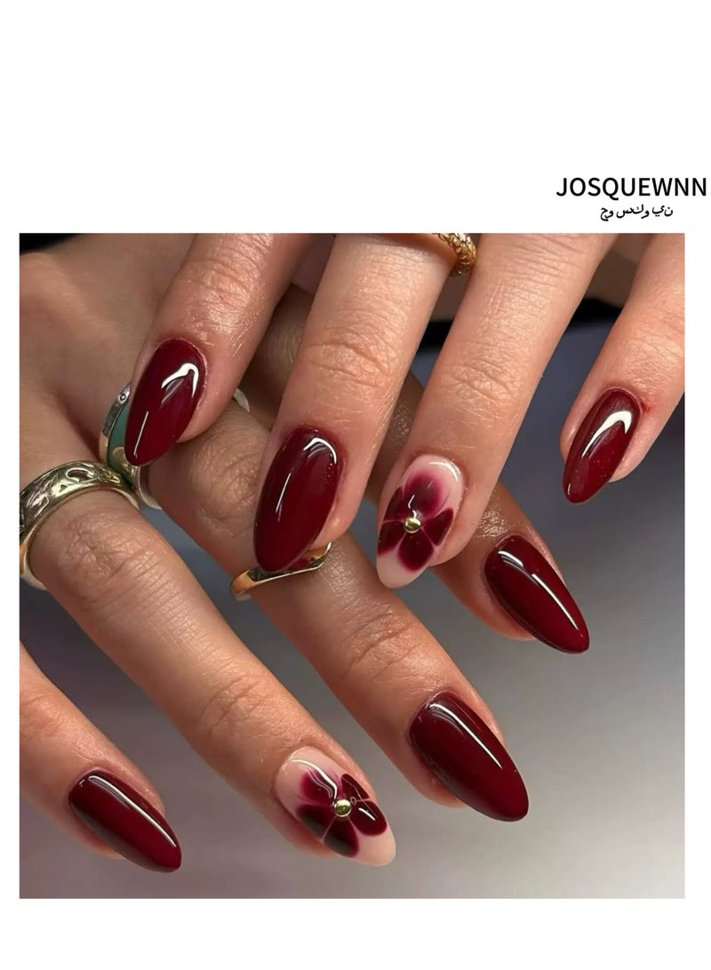 JOSQUEWNN Press On Nails 24pcs, With a Delicate Bow Design, a Set Of 24 Refreshing Art Pieces, Easy to Apply and Remove. Acrylic Nails With Glue Kit. - Image 1