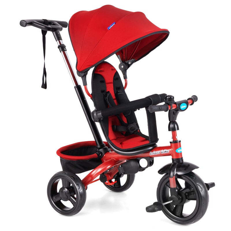 INFANS Kids Tricycle, 6 in 1 Stroll Trike with Adjustable Push Handle, Removable Canopy, Retractable Foot Plate, Lockable Pedal, Detachable Guardrail, Suitable for 10 Months to 5 Years (Red) - Image 1