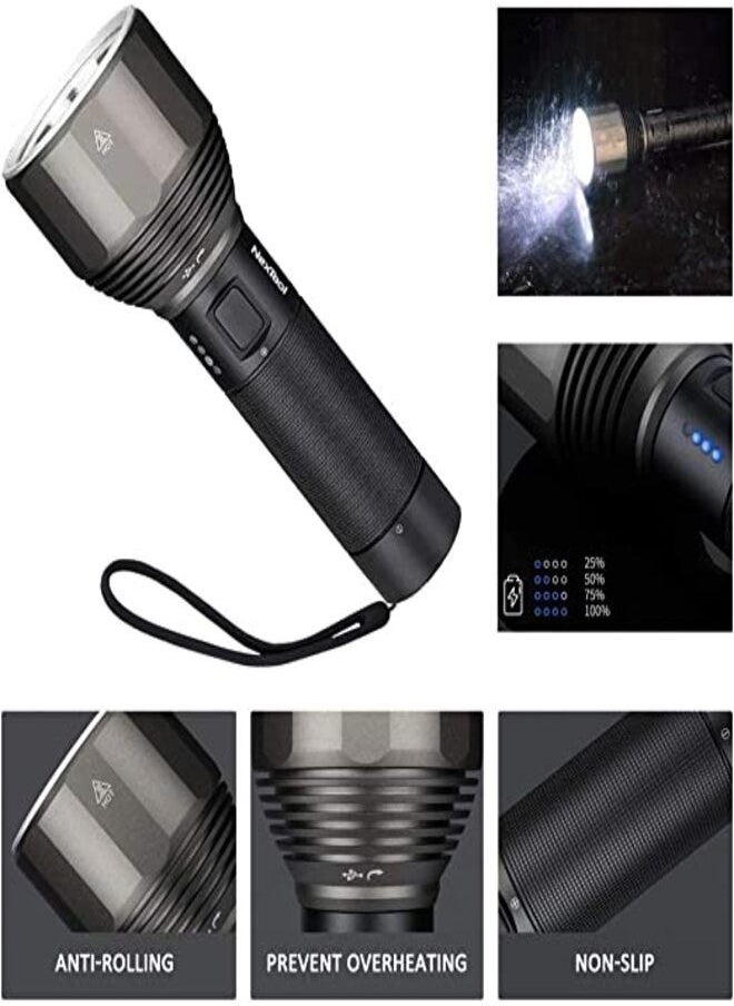NexTool Rechargeable Torch 2000 Lumens, High Brightness LED Torch Light, IPX7 Waterproof, 5 Light Modes, 380 Meters Super Penetration Flashlight for Camping Hiking and Emergencies Light
