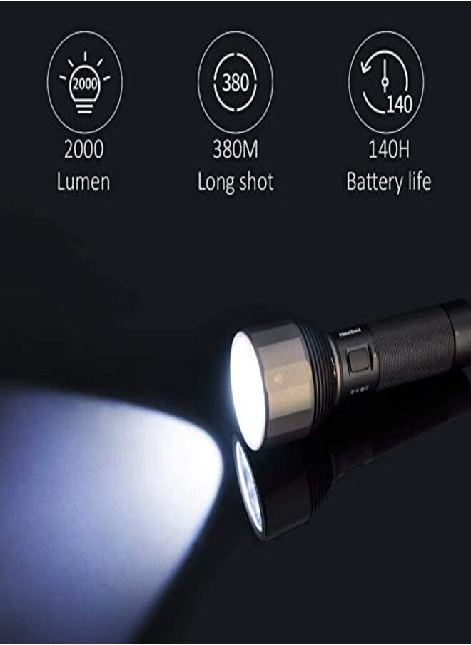 NexTool Rechargeable Torch 2000 Lumens, High Brightness LED Torch Light, IPX7 Waterproof, 5 Light Modes, 380 Meters Super Penetration Flashlight for Camping Hiking and Emergencies Light