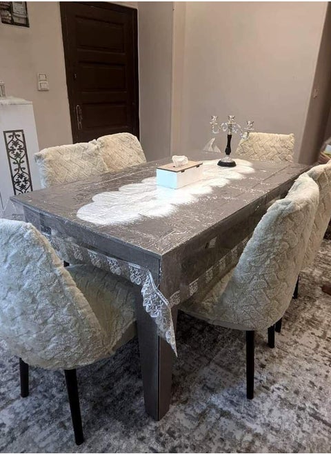 أغطية كراسي طعام من الفرو الجاكار، مجموعة من 6 كراسي (رمادي)