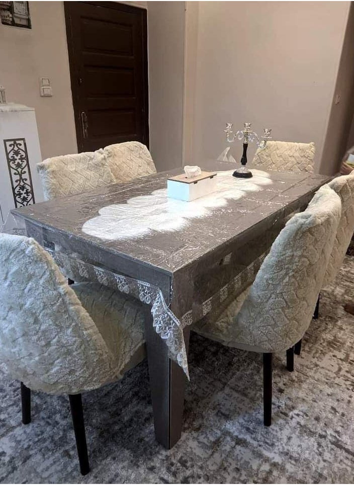 ماركة غير محددة - أغطية كراسي طعام من الفرو الجاكار، مجموعة من 6 كراسي (رمادي) - Image 1