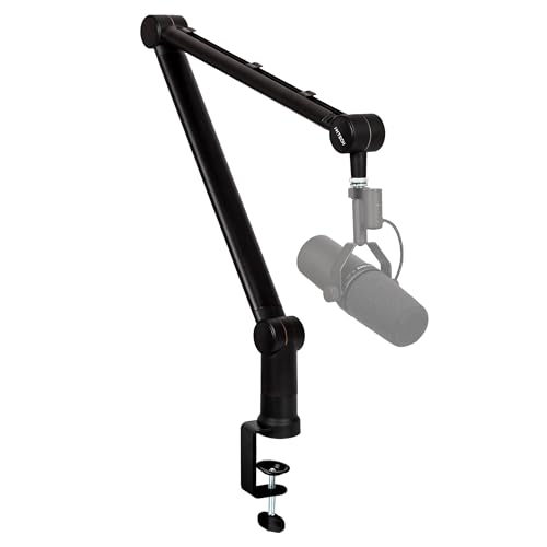 IXTECH Boom Arm Adjustable 360 Rotatable Microphone Sturdy Stainless Steel Mic Desk Table Stand Foldable Scissor Stable Mount Arms for Radio Studio Podcast Gaming