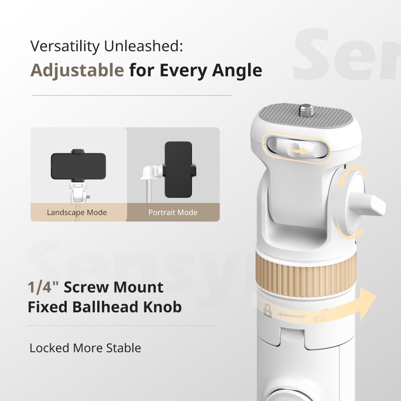 SENSYNE 72" Phone Tripod, Extendable for iPhone & Selfie Stick with Detachable Phone Holder & Wireless Remote, Compatible with All Cell Phones, Camera (White) - Image 4