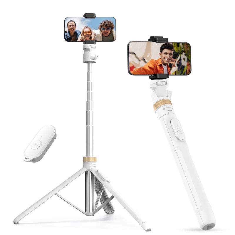 SENSYNE 72" Phone Tripod, Extendable for iPhone & Selfie Stick with Detachable Phone Holder & Wireless Remote, Compatible with All Cell Phones, Camera (White) - Image 1