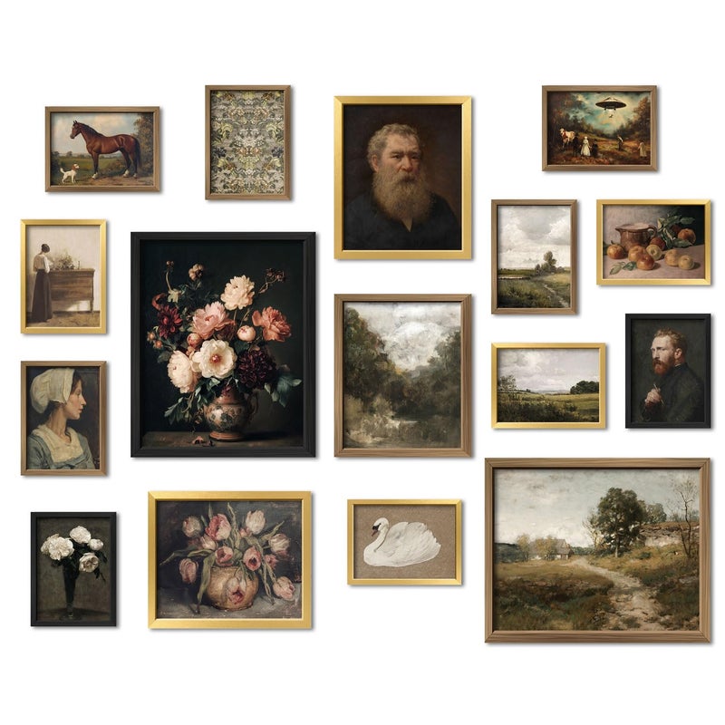 ANERZA 16 PCS Vintage Wall Art Decor, Moody Victorian Gothic Dark Academia Farmhouse Gallery Wall Collage Kit Prints for Bedroom Bathroom, Rustic Landscape Posters for Living Room, Dorm Home Artwork ï»¿ ï»¿ - Image 1